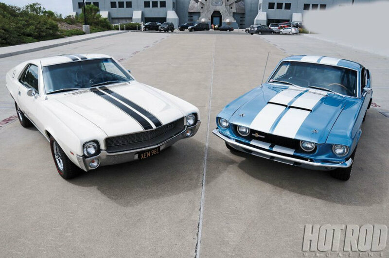 Two Classic Muscle Cars — White, Calm