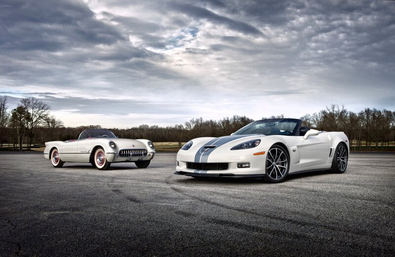 Two classic white Corvettes