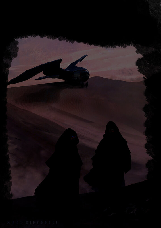 Two Cloaked Figures — Black