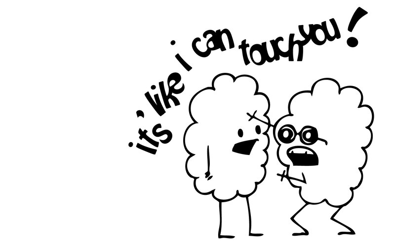 two cloud characters interacting