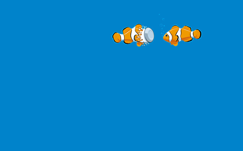 Two Clownfish in Water — Blue, Calm