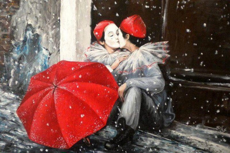 Two Clowns Kissing
