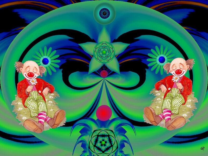 Two Clowns on Grass