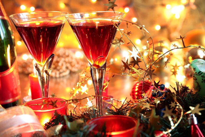 Two Cocktail Glasses — Red, Festive