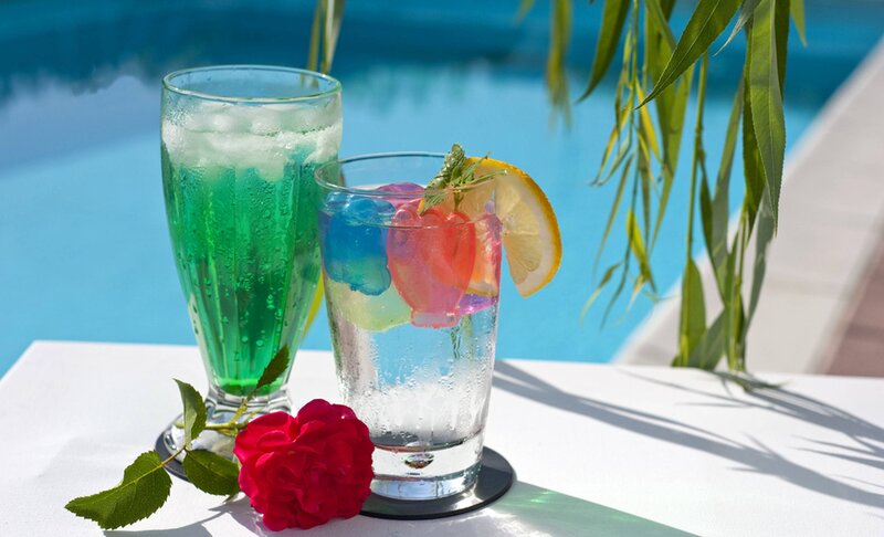 Two Cocktails by Pool — Blue