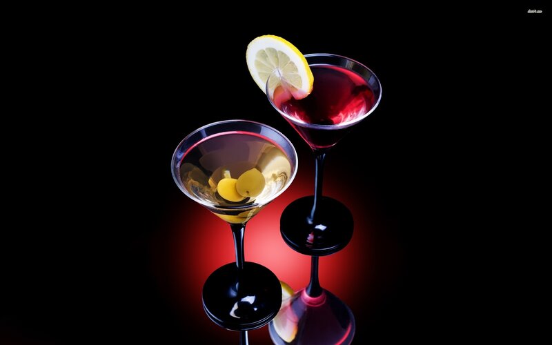 Two Cocktails in Glasses — Black, Dramatic, Night, Photograph