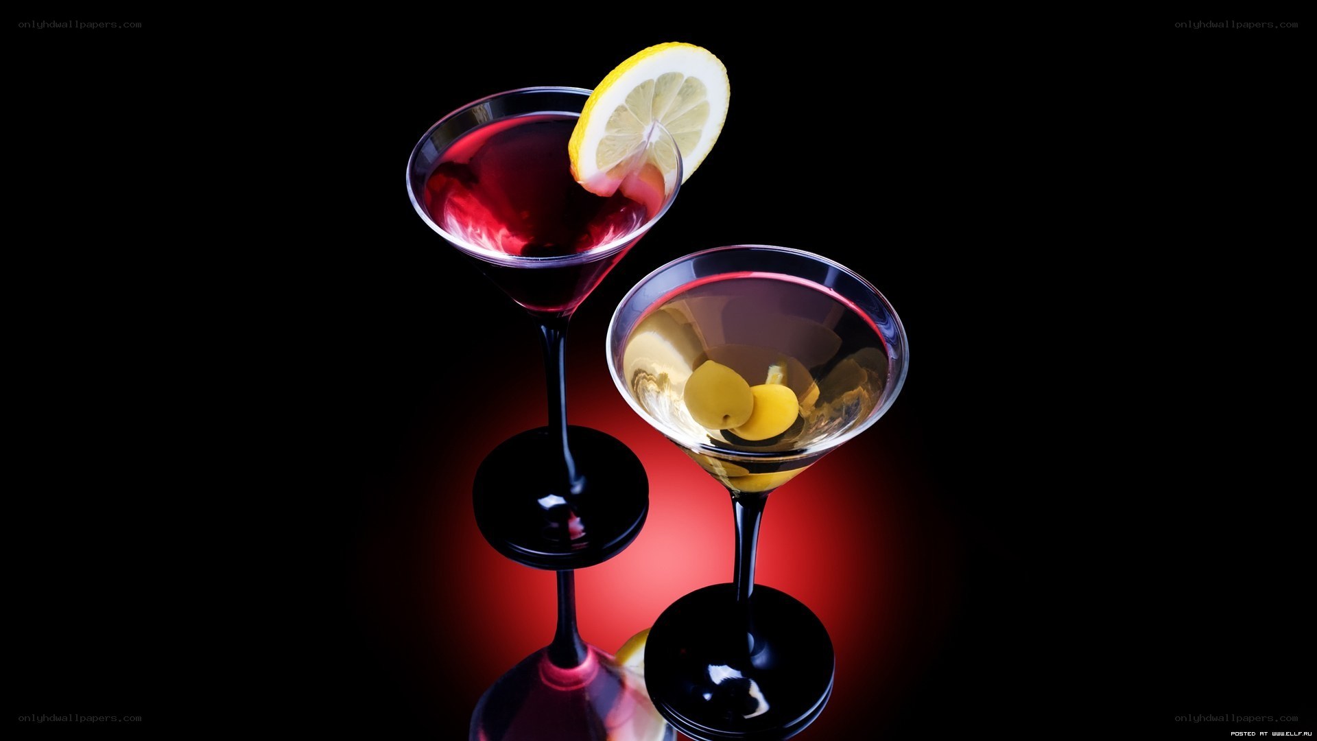 Two cocktails on black background