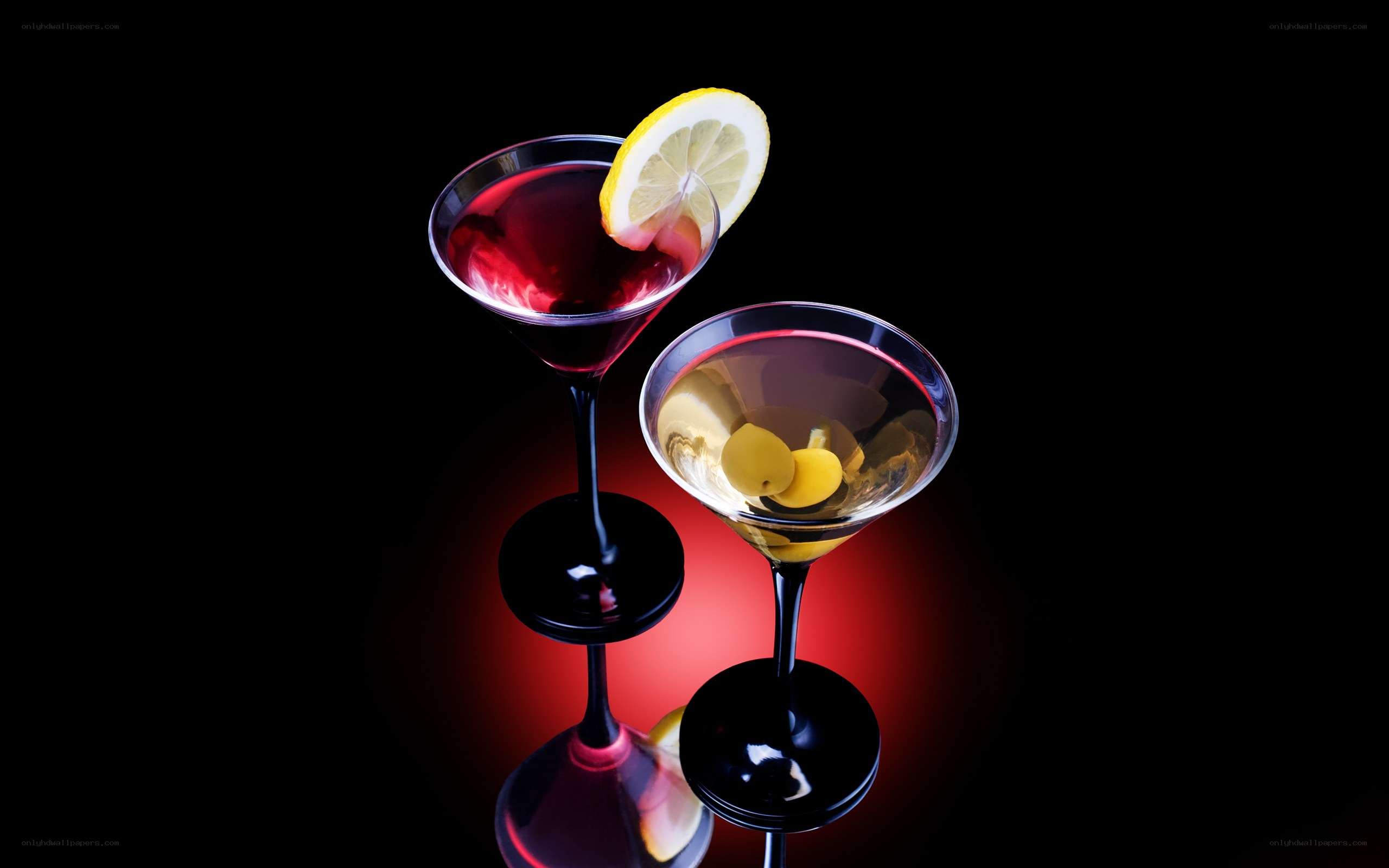 Two cocktails on black background