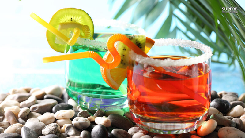Two Cocktails on Pebbles — Red