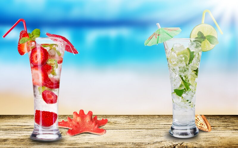 Two Cocktails on Table — Blue