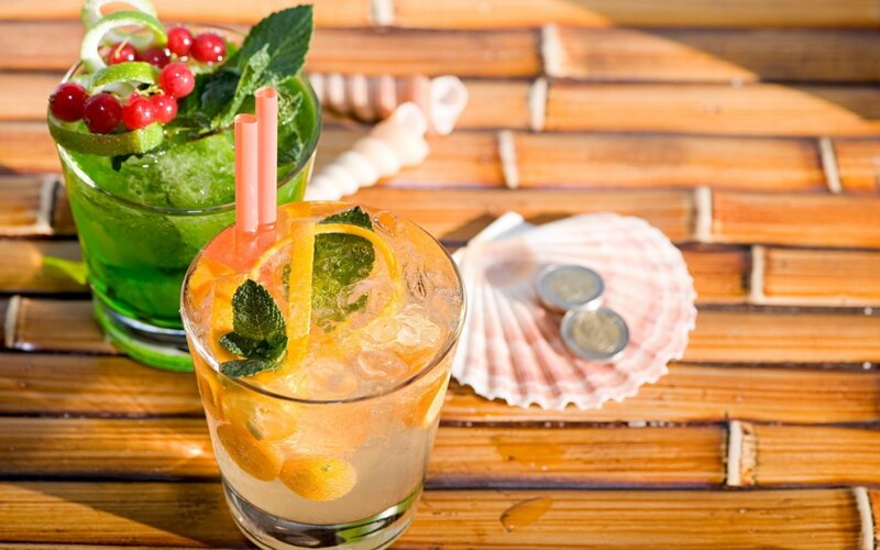 Two Cocktails on Table — Green, Relaxed
