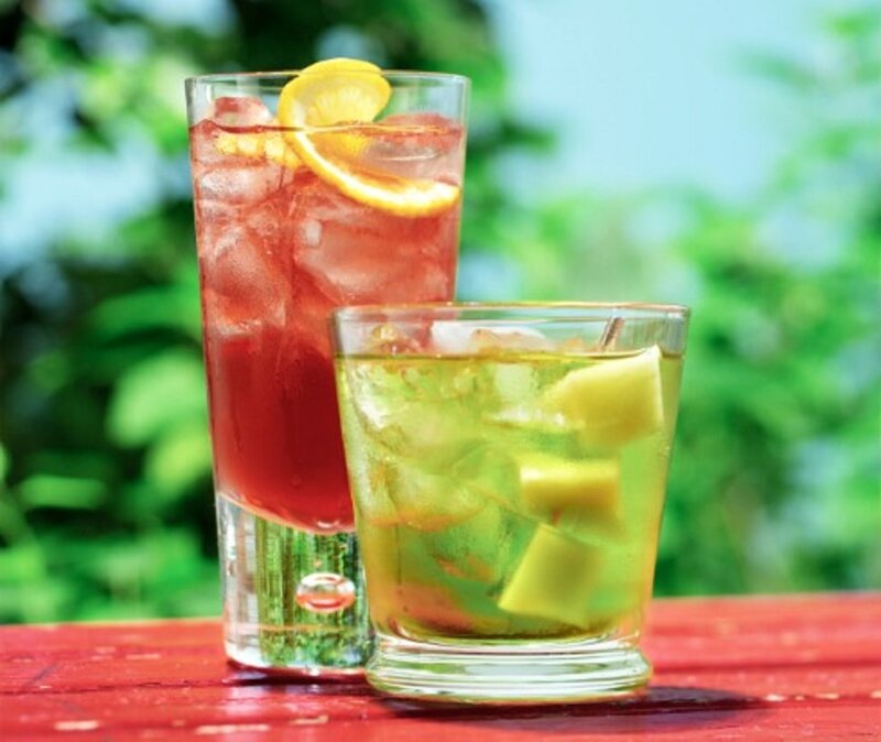 Two Cocktails on Table — Red