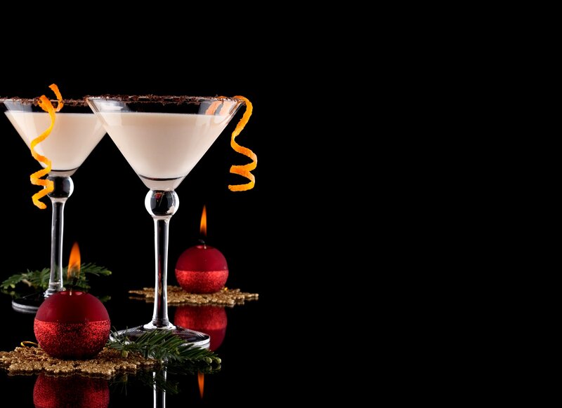 Two Cocktails with Garnish — Black, Festive