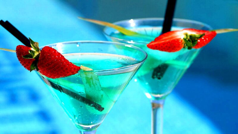 Two Cocktails with Strawberries — Blue, Refreshing