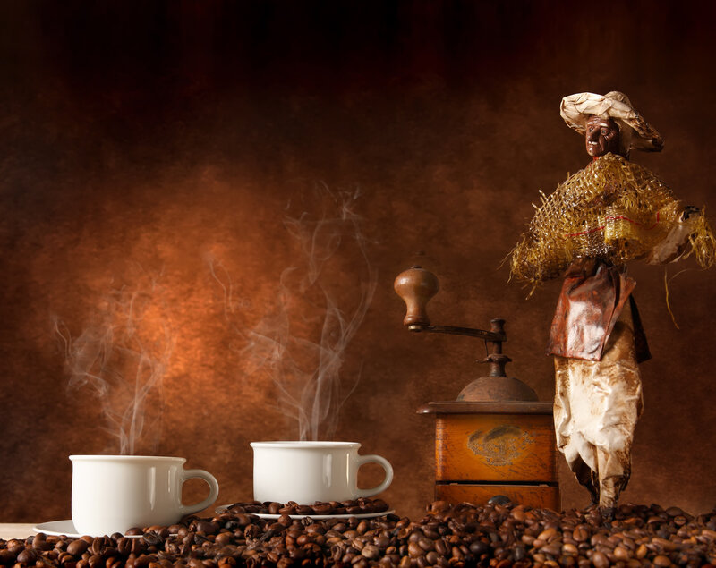 Two Coffee Cups and Beans