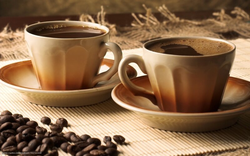 Two Coffee Cups — Brown, Calm, Photograph, Coffee Beans