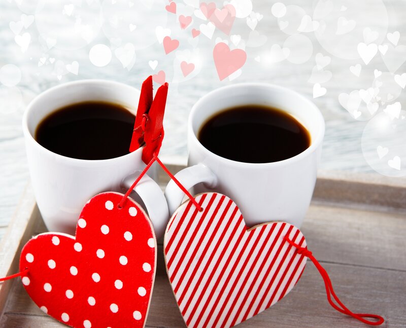 Two Coffee Cups with Hearts — Red
