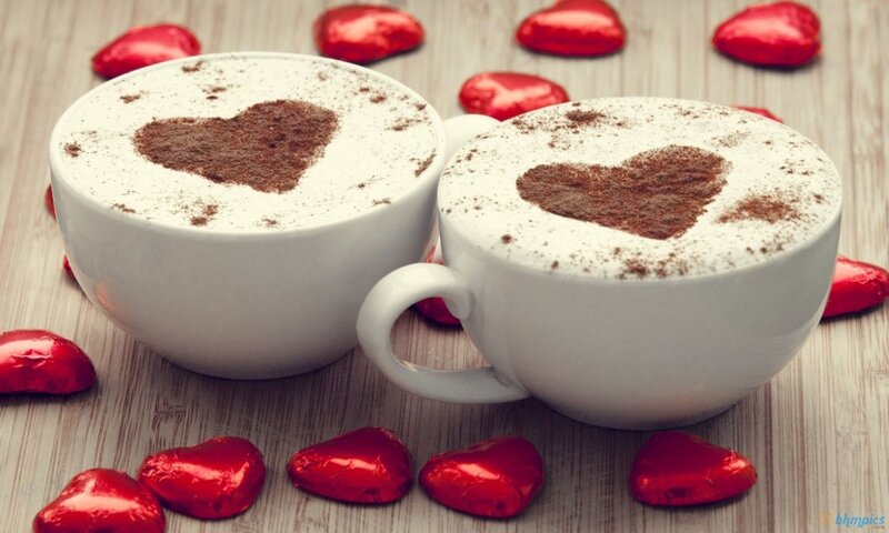 Two Coffee Cups with Hearts — White, Romantic, Photograph