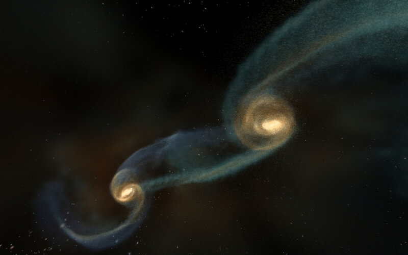 Two Colliding Galaxies — Black, Dramatic, Digital Art