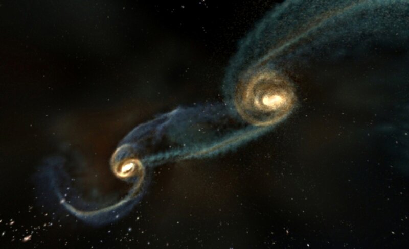 Two Colliding Galaxies — Black