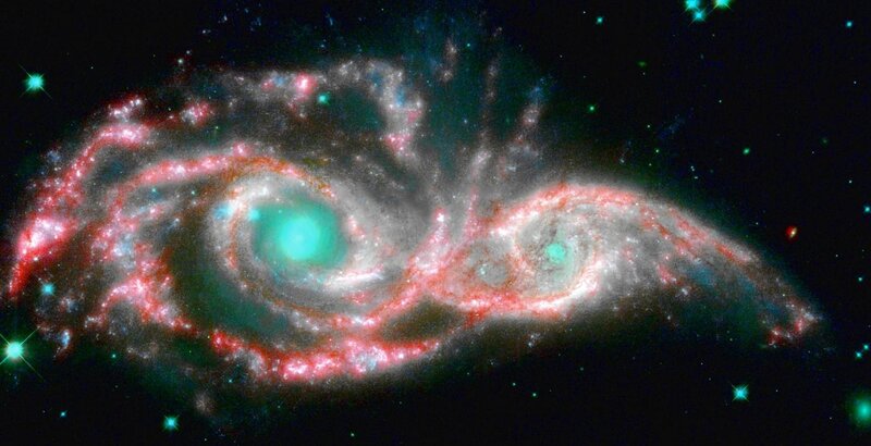 Two Colliding Galaxies — Red, Dramatic