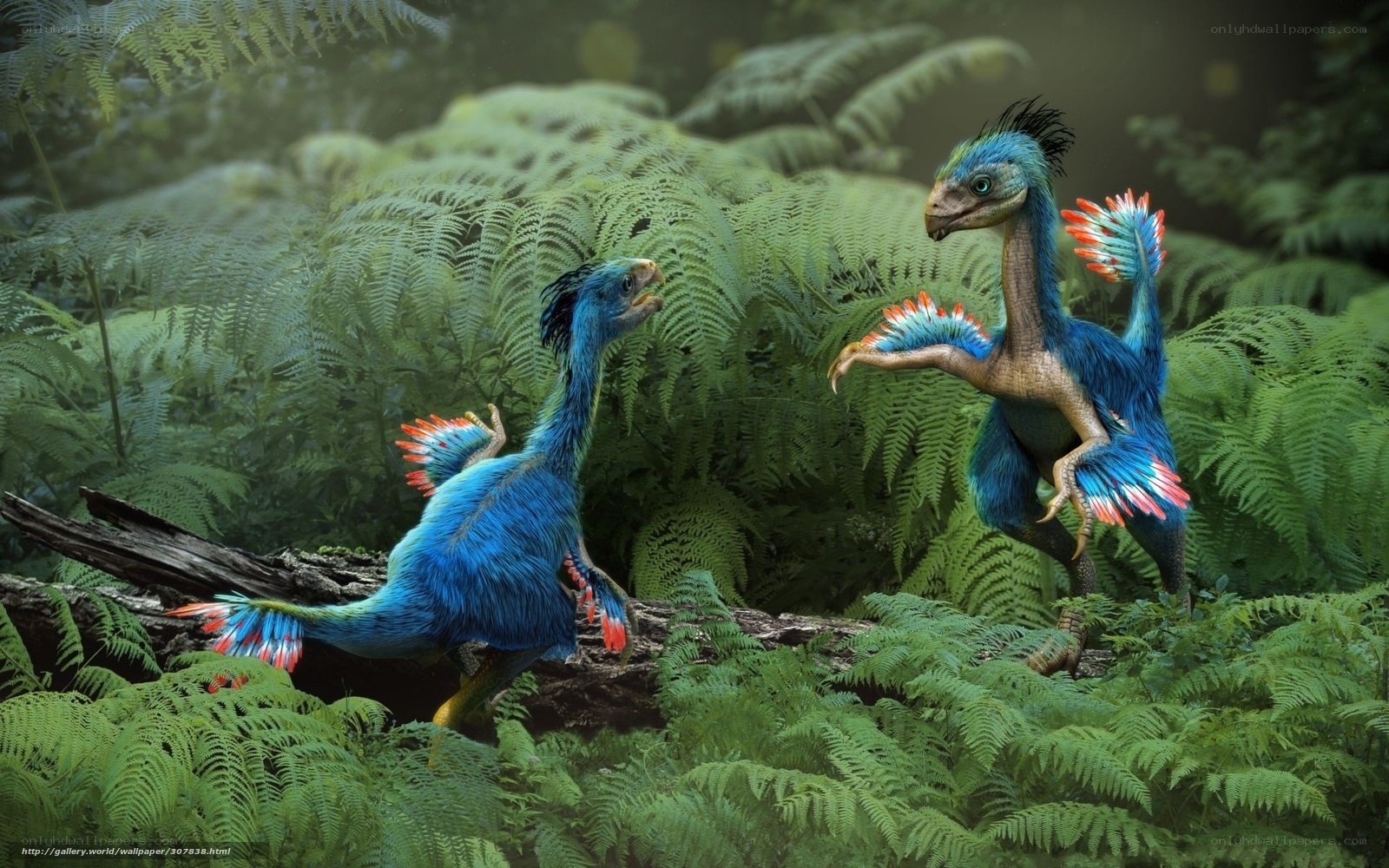 Two colorful dinosaurs in a forest