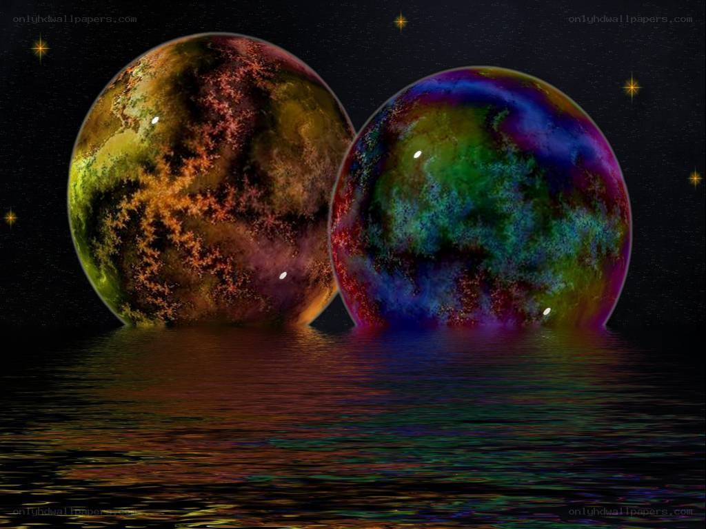 two colorful planets in space