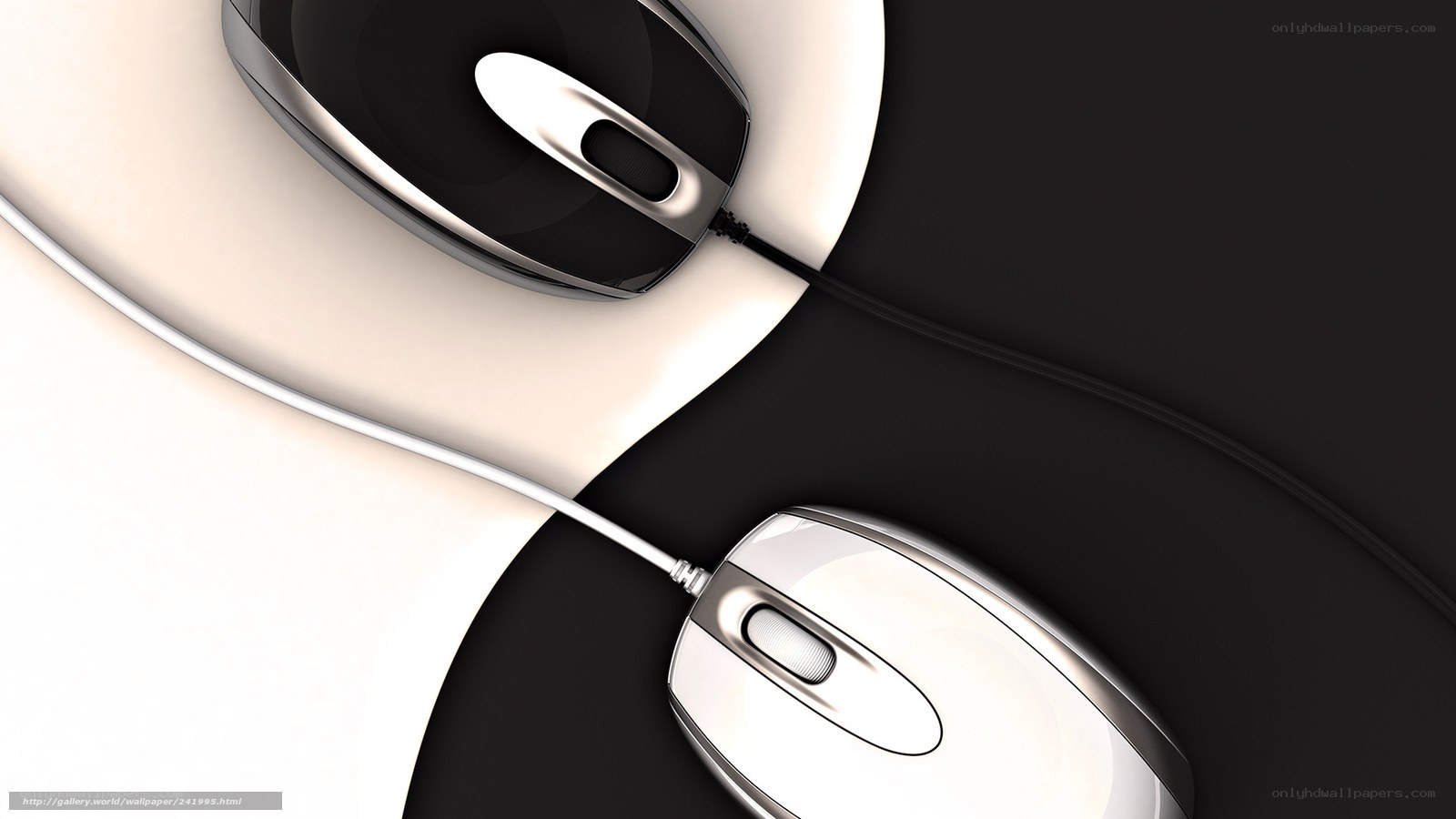 Two computer mice on black and white surface