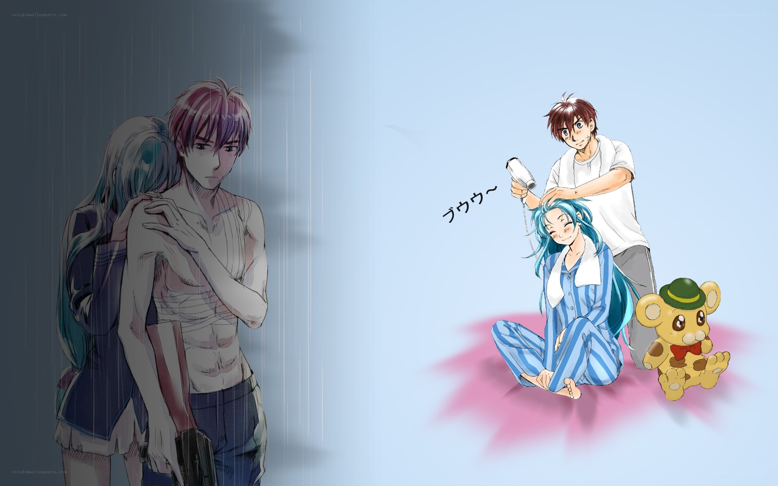 Two contrasting anime scenes