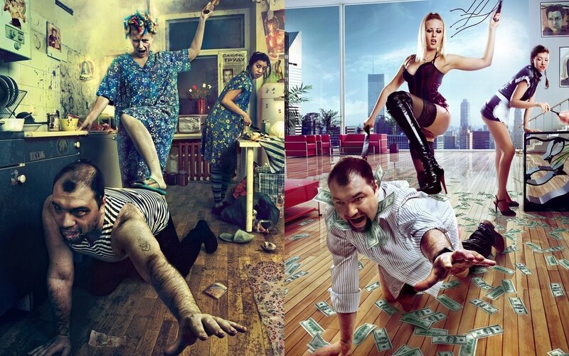 Two contrasting scenes of chaos