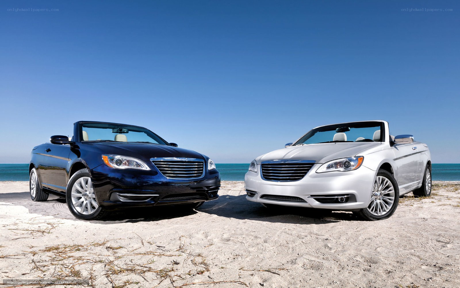 Two convertibles on a beach