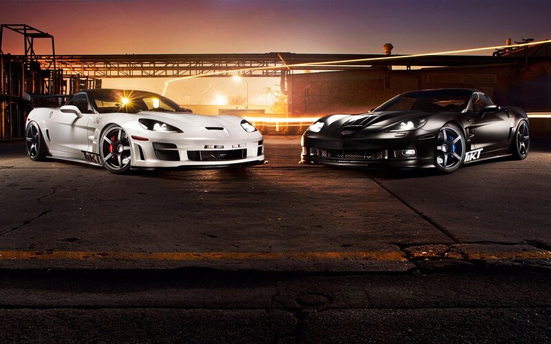 Two Corvettes at dusk
