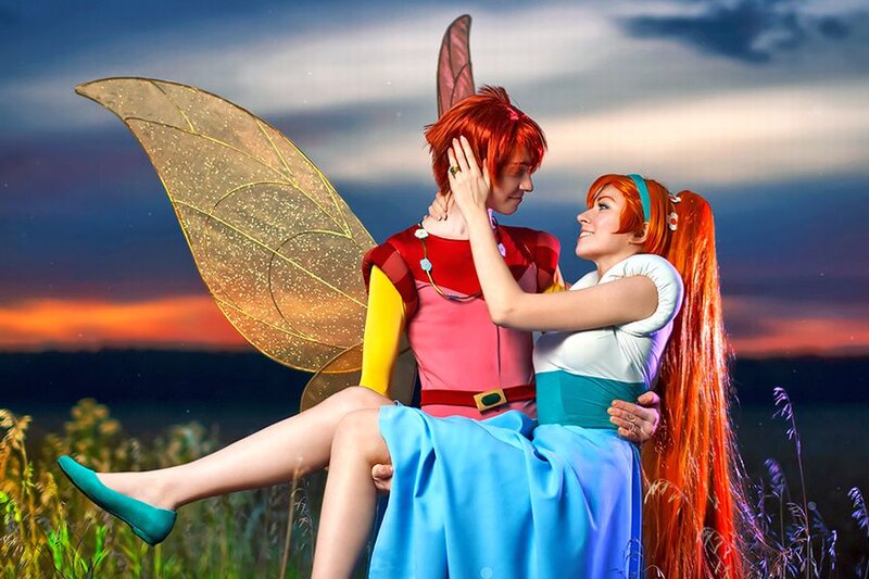 Two Cosplayers in Field — Blue