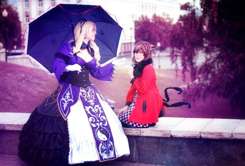 Two Cosplayers on Bench