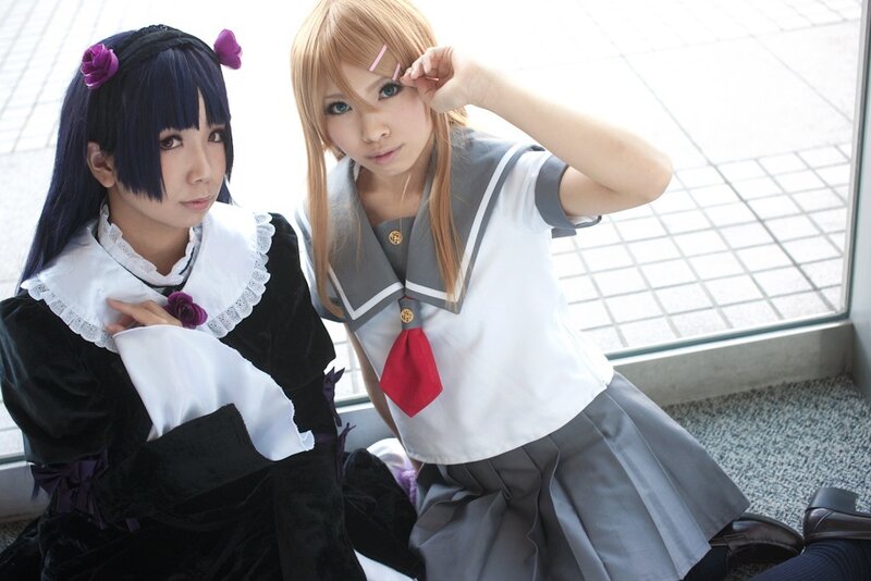 Two Cosplayers Sitting — White
