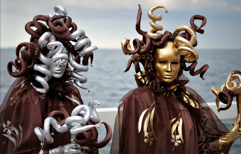 Two Costumed Figures — Brown