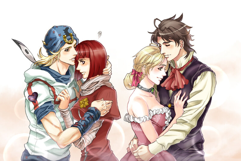 Two couples embracing