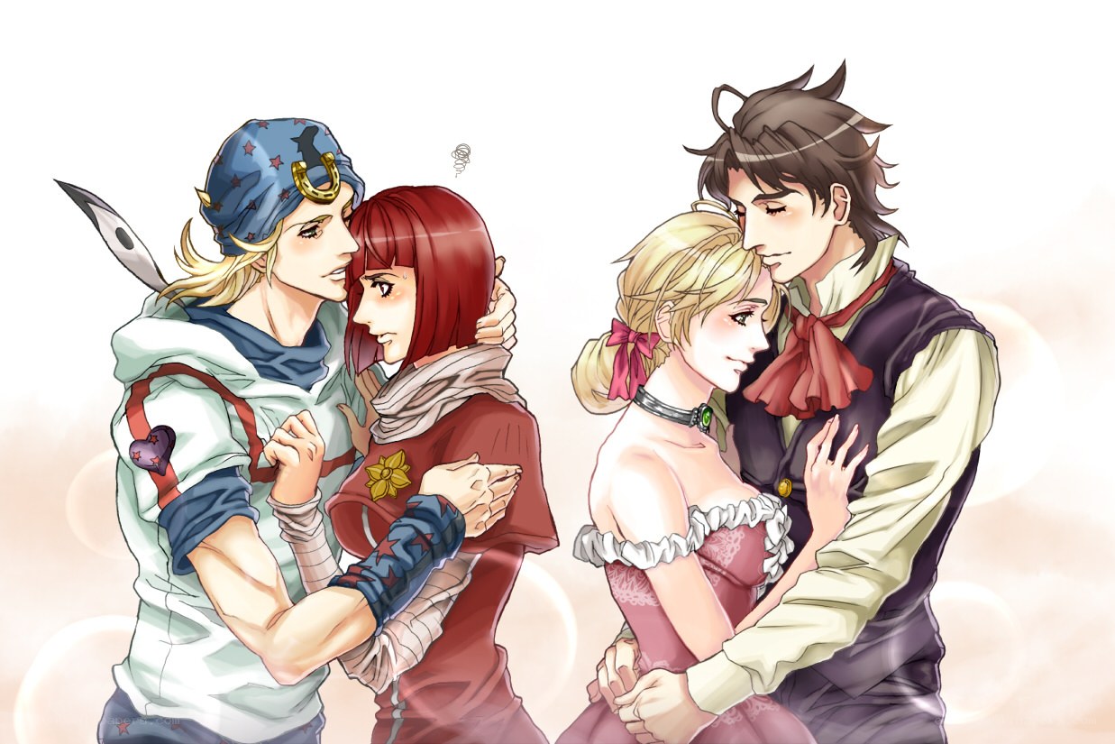 Two couples embracing