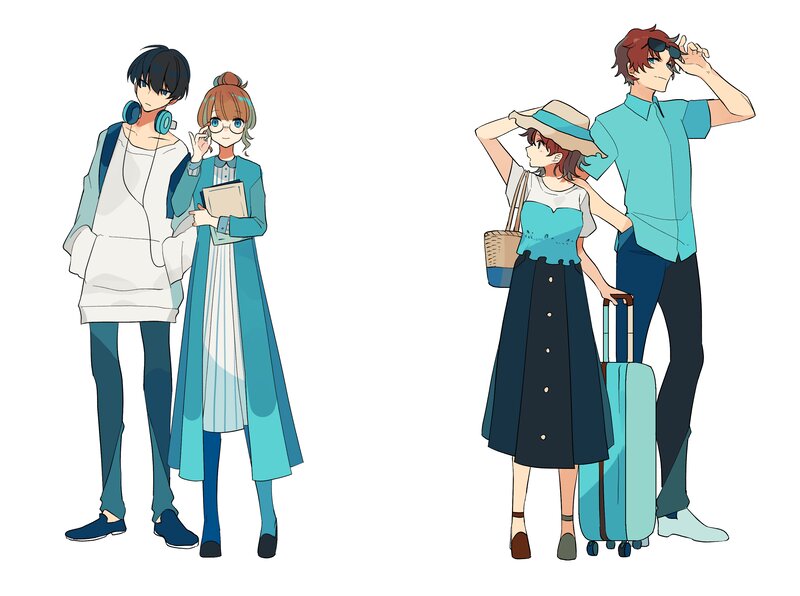 Two Couples Standing — Blue