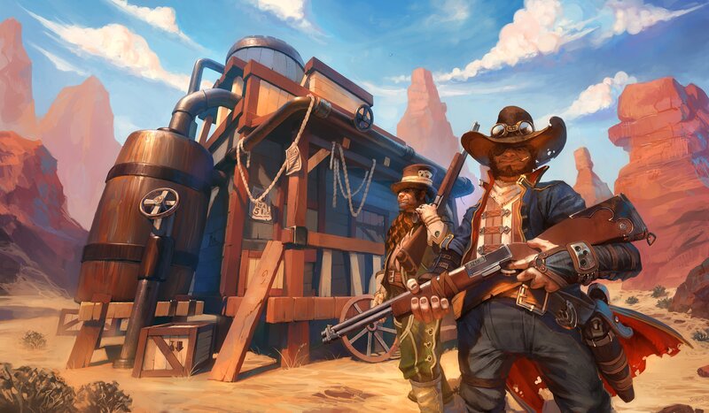 Two Cowboys in Desert — Blue, Dramatic