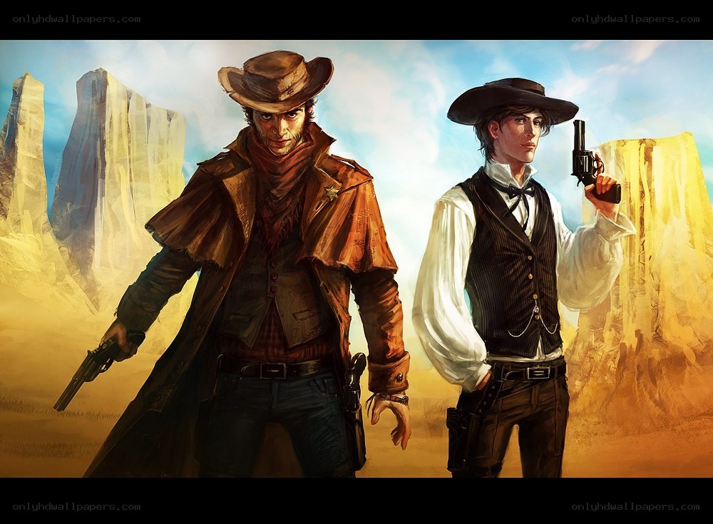 Two cowboys in desert