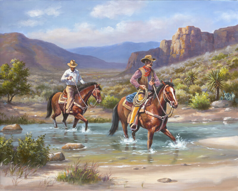 Two Cowboys on Horses — Brown