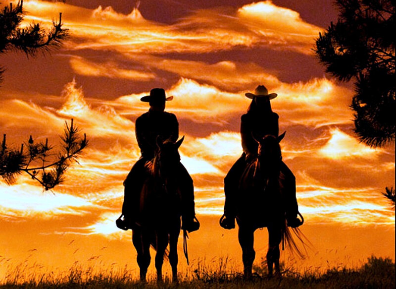 Two Cowboys on Horses — Orange