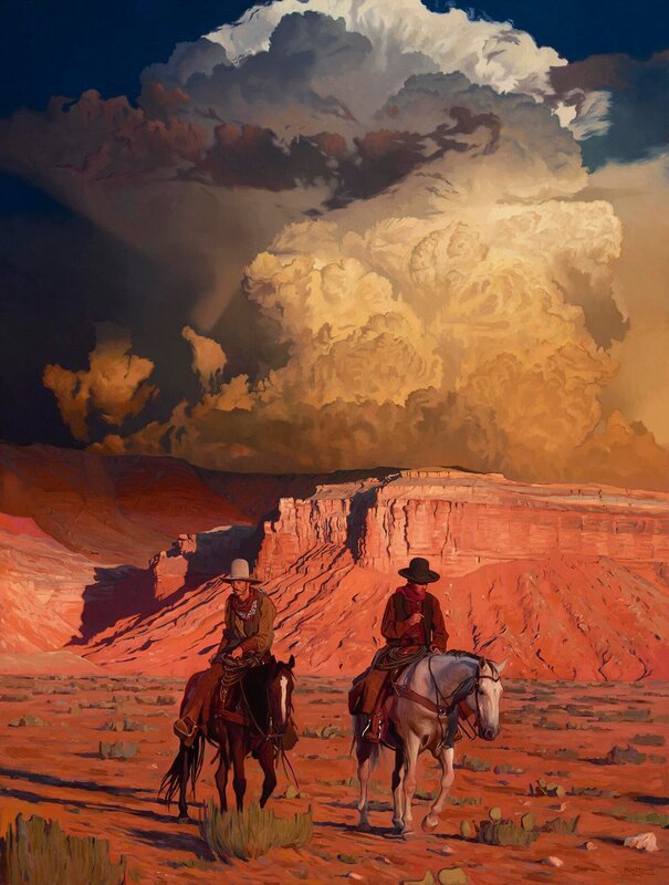 Two Cowboys on Horses — Red, Dramatic