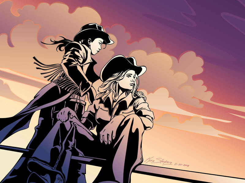 Two Cowgirls on a Train