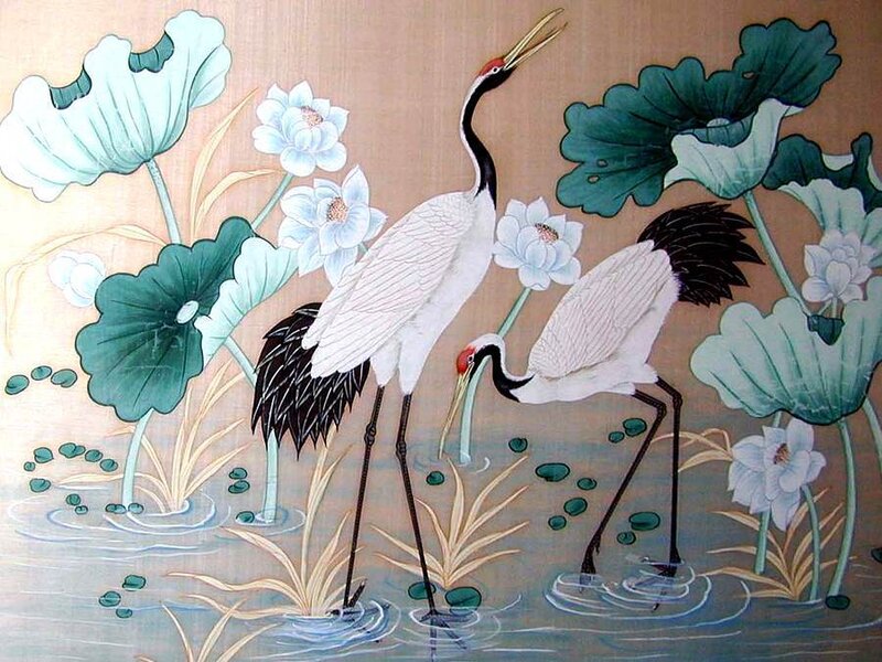 Two Cranes in Pond