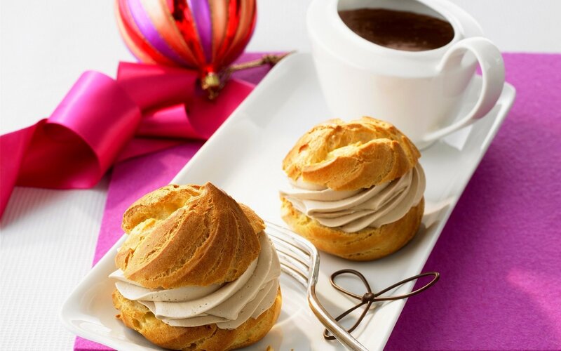 Two Cream Puffs on Tray