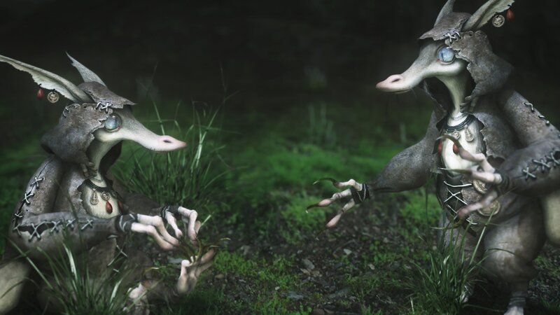 Two creatures in a forest