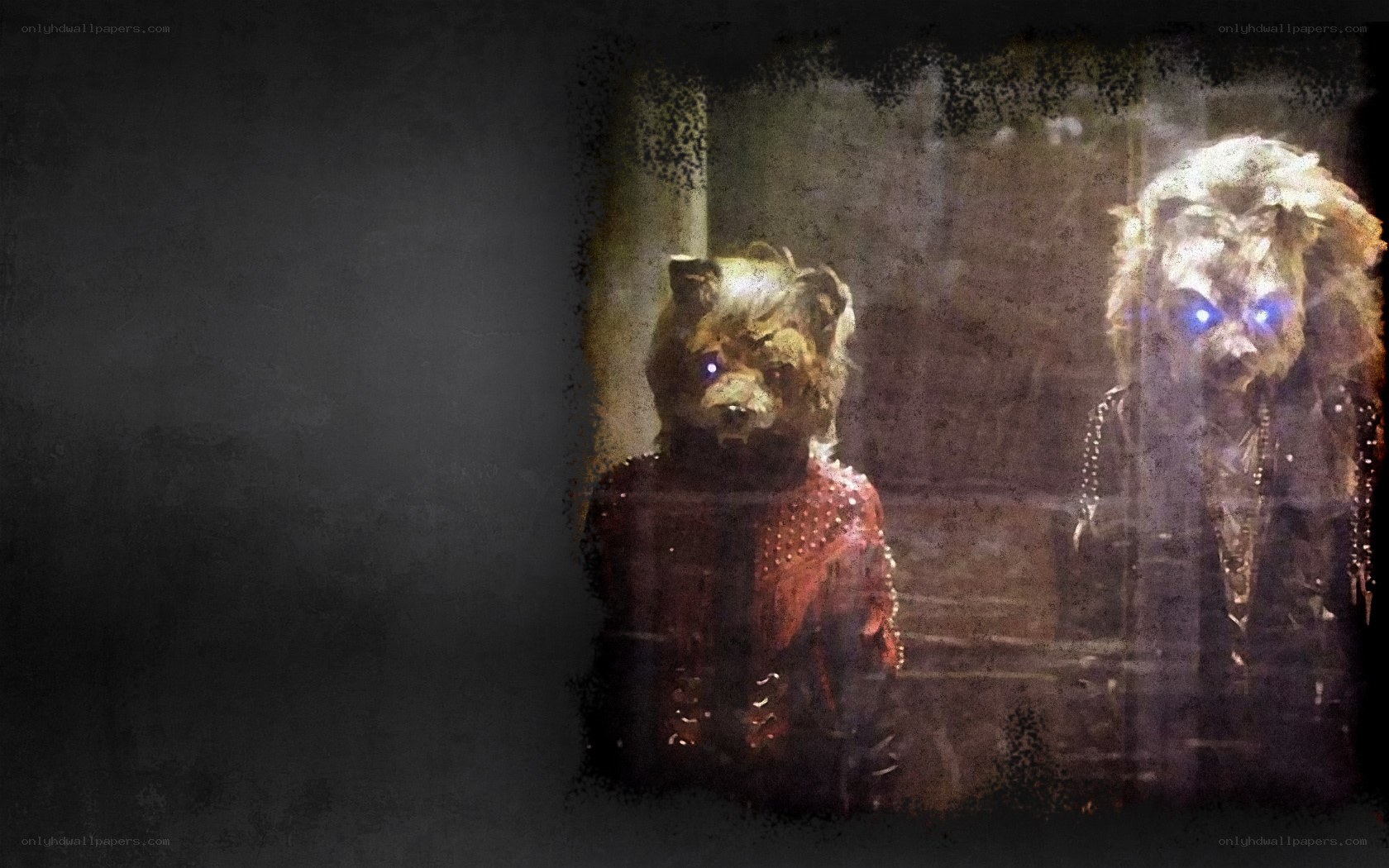 two creatures in dark room