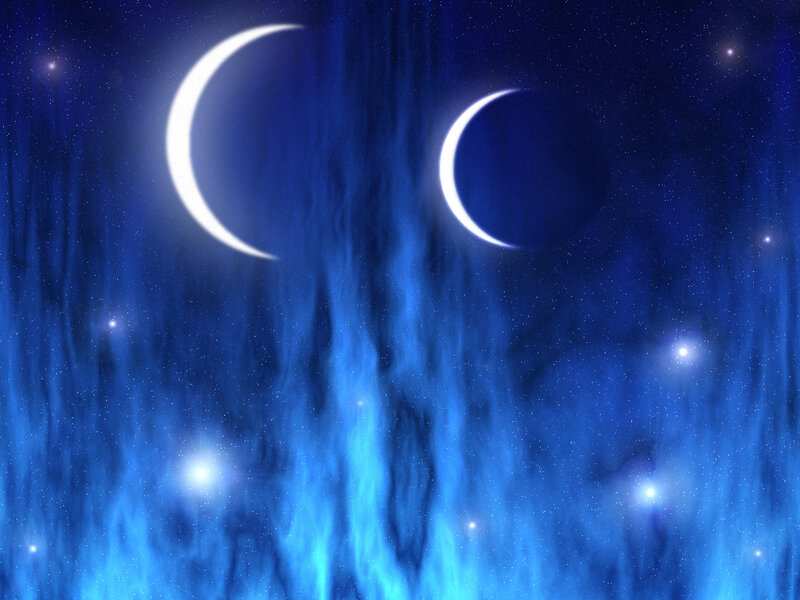 Two crescent moons in starry sky